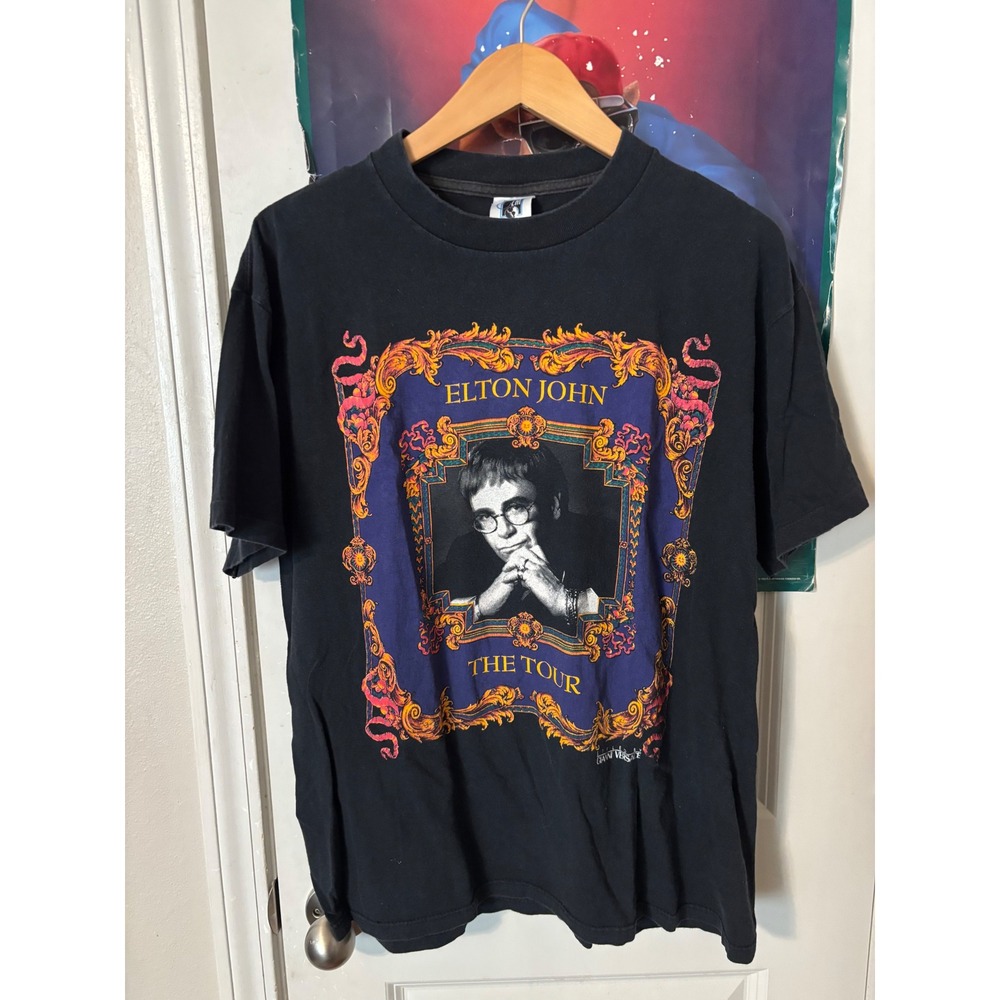 Vintage Elton John 1992 World Tour Shirt Gianni Versace Graphic Black Large